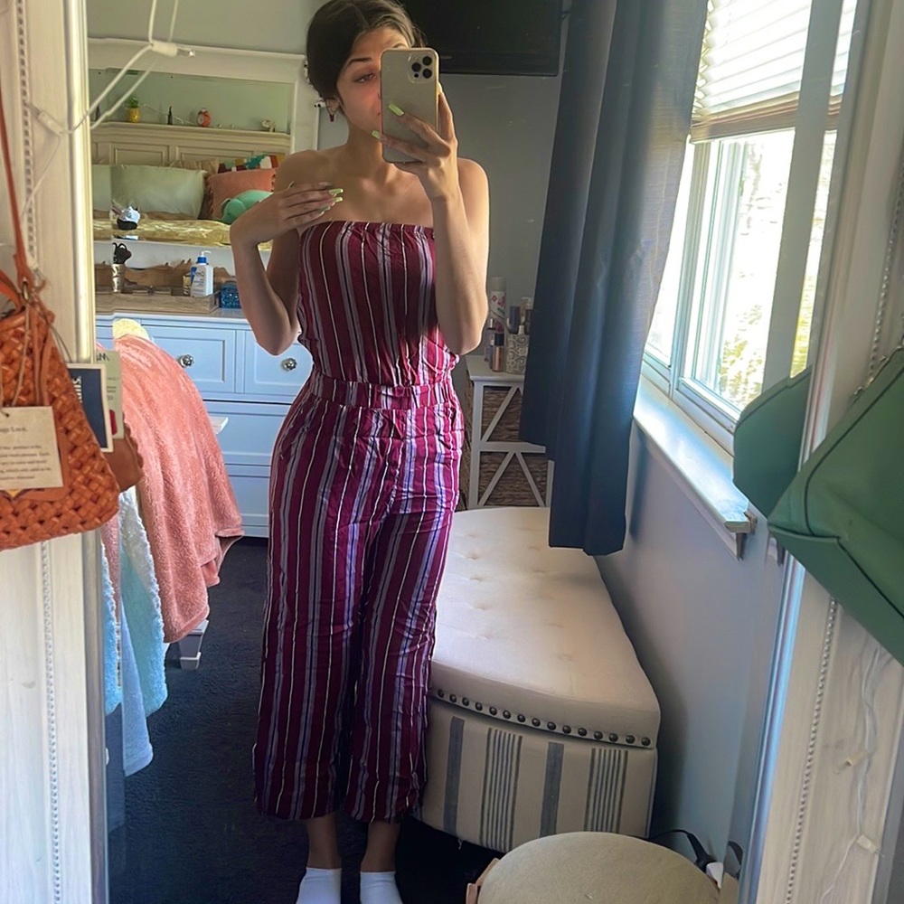 strapless striped romper